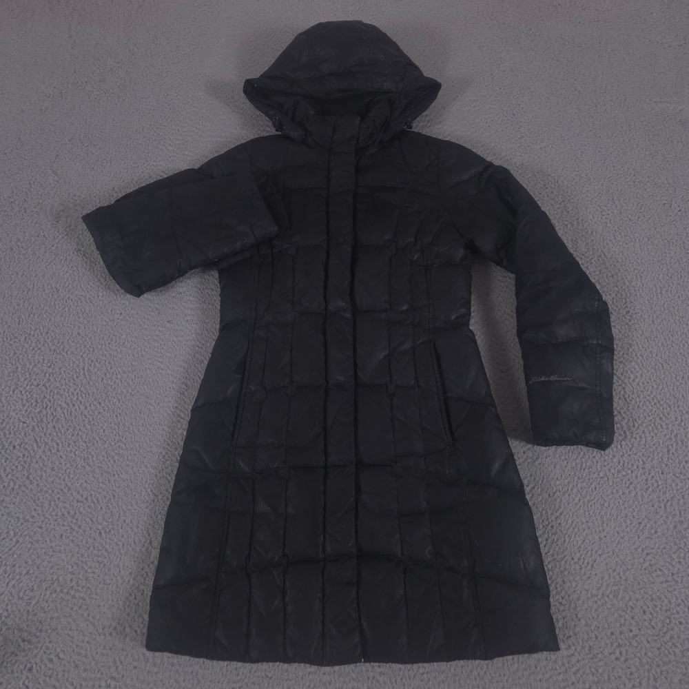 Eddie Bauer Jacket Womens XS Black Lodge Down Parka Quilted Hooded Long Puffer